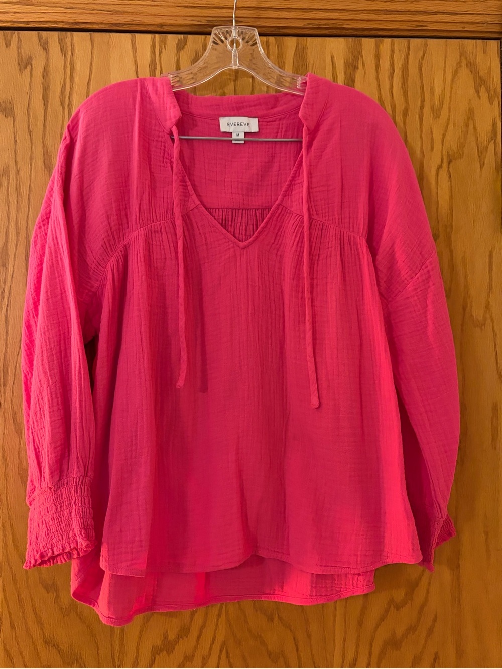 Evereve Bright Pink Gauze Tie-Front Top